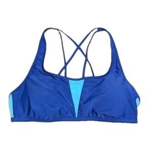 Xersion Womens Blue Mesh Inset Strappy Back‎ Bikini Swim Top Large NWT